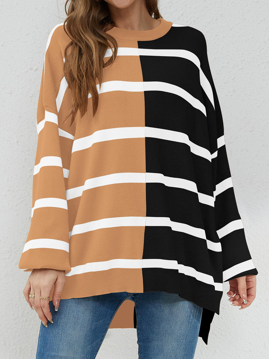 Striped Round Neck Long Sleeve Sweater