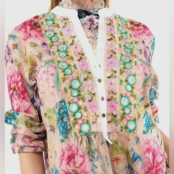 ARATTA Miss September Embroidered Fall Floral Boho Chic Blouse