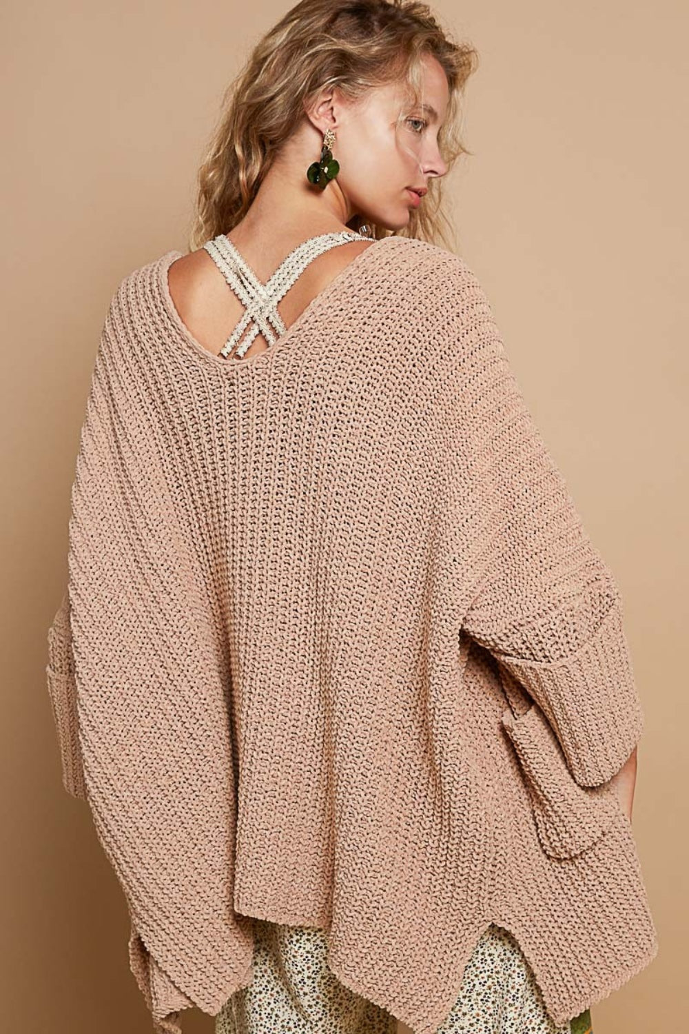 Beach Boho Maui - POL Open Front Sweater Cardigan with Pockets