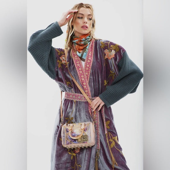 ARATTA Something Magical Floral Velvet Embroidered Satin Lined Coat