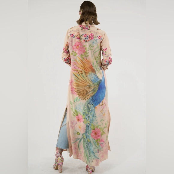 ARATTA- Western Boho Chic Vibrant Embroidered Beauty Mark Maxi Duster