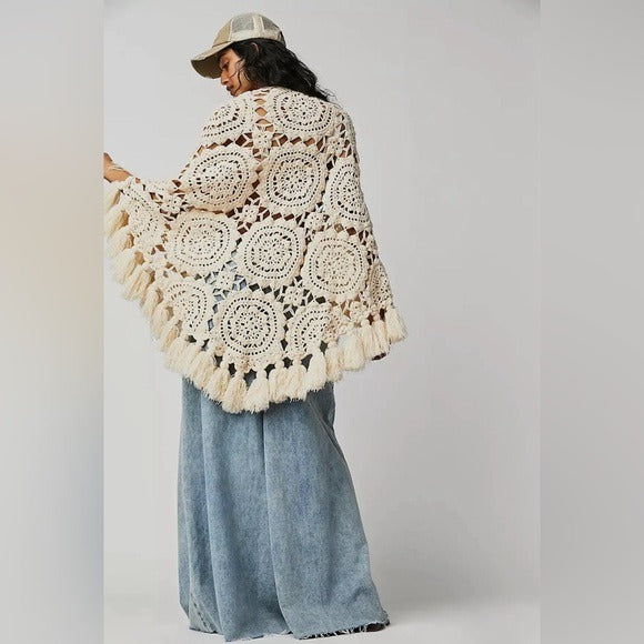 Anthropologie SAACHI Cozy Oversized Boho Crochet Sunshine Shawl