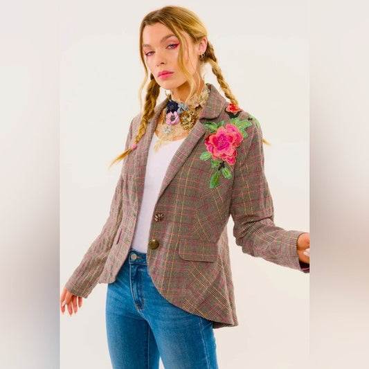 ARATTA Boho Luxe Gabriella Embroidered Blazer with Contrast Elbow Patches