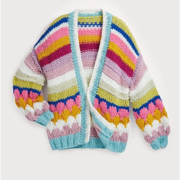 SAACHI for Anthropologie Knitted Rainbow Bubble Stitch Cardigan