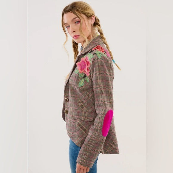 ARATTA Boho Luxe Gabriella Embroidered Blazer with Contrast Elbow Patches