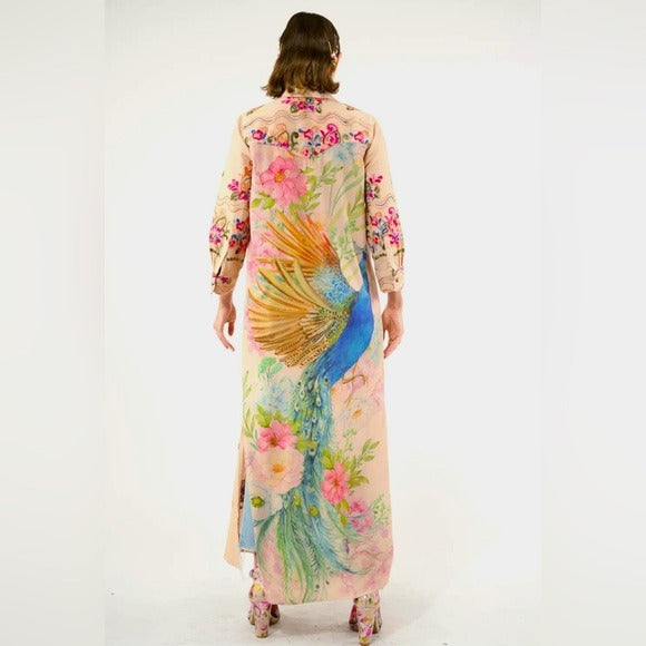 ARATTA- Western Boho Chic Vibrant Embroidered Beauty Mark Maxi Duster