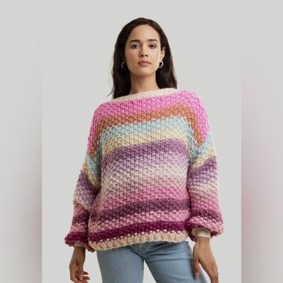 Anthropologie SAACHI Cozy Chunky Rainbow Pullover Sweater