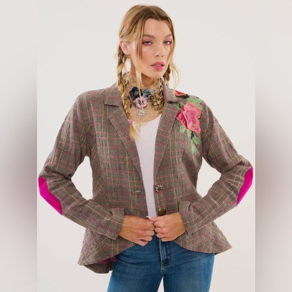 ARATTA Boho Luxe Gabriella Embroidered Blazer with Contrast Elbow Patches