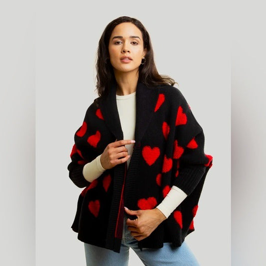 Anthropologie SAACHI Cozy Oversized Red Heart Cardigan Sweater