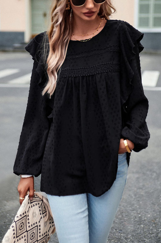 Devine Ruffle Trim Balloon Sleeve Blouse