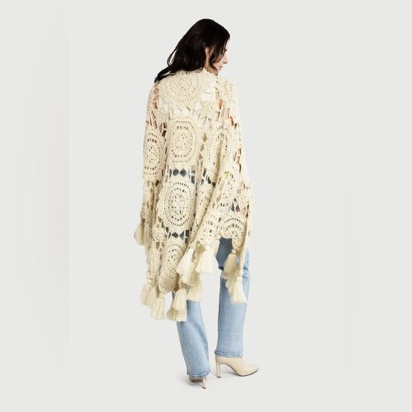 Anthropologie SAACHI Cozy Oversized Boho Crochet Sunshine Shawl